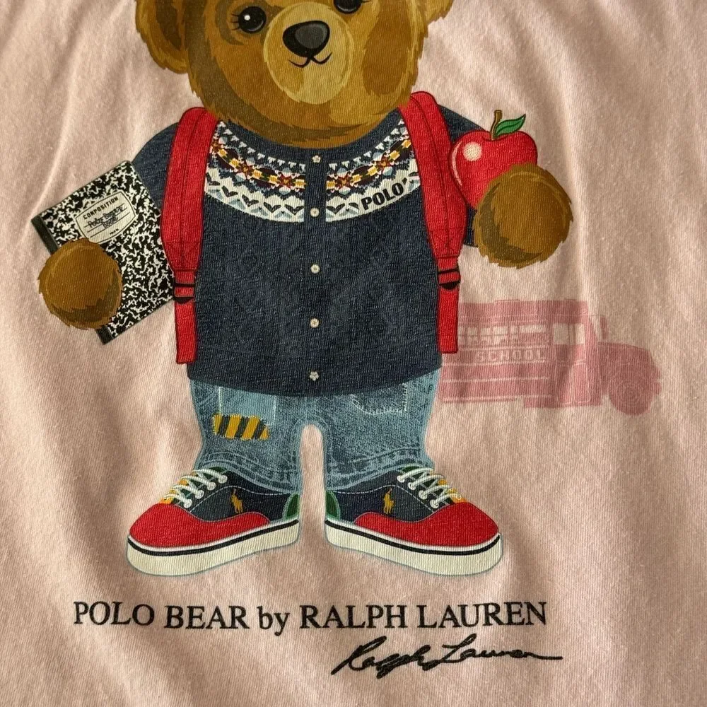Ralph Lauren Light Pink Kids Tee with Bear Graphic
